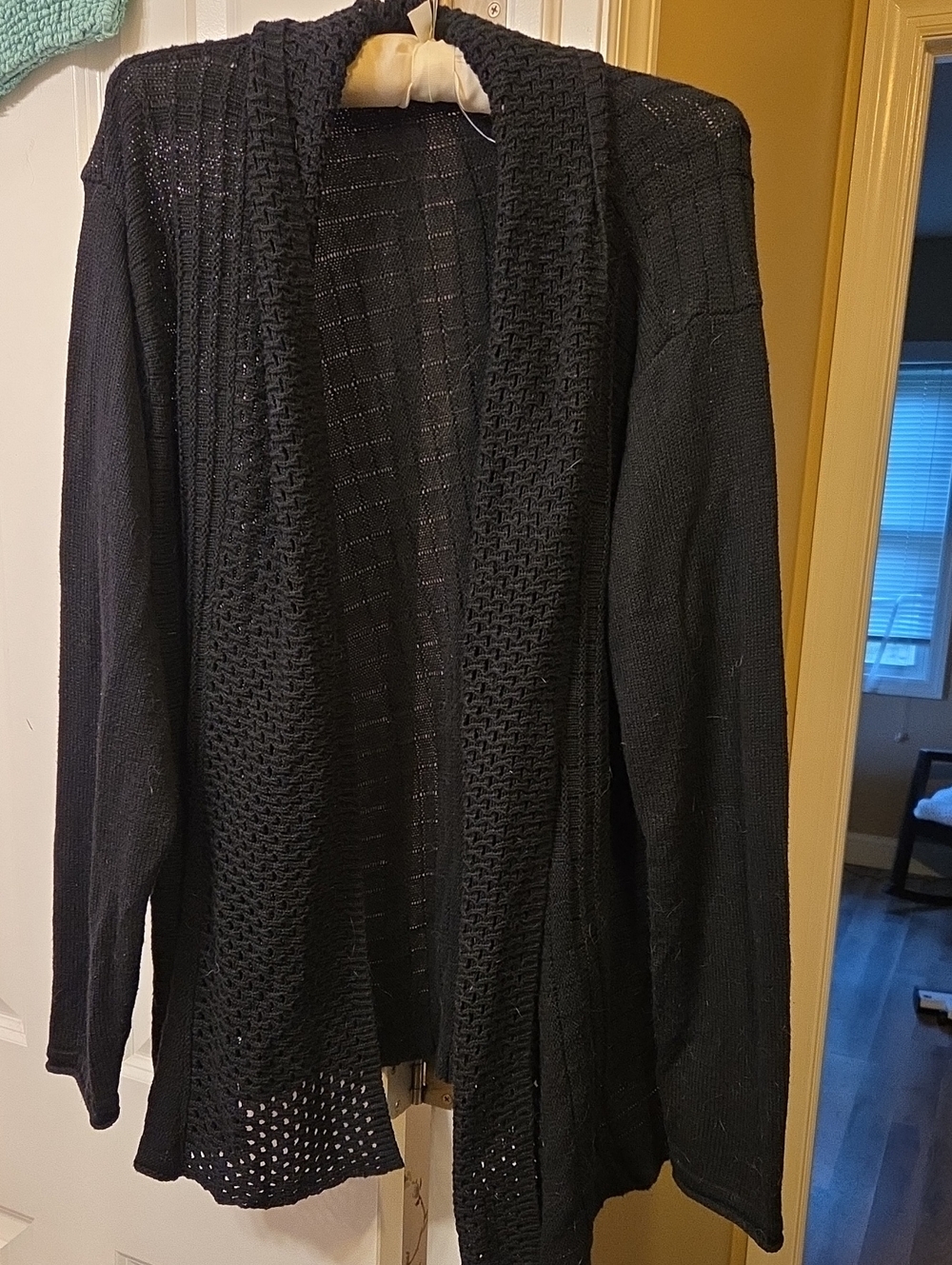 $5/$25-Southern Lady Black Open-Front Knit Cardigan Sweater